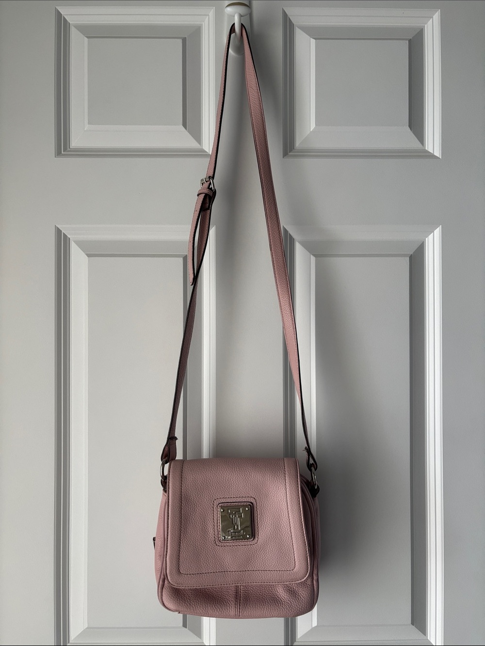 Tignanello Blush Pink Leather Crossbody Bag with Adjustable Strap